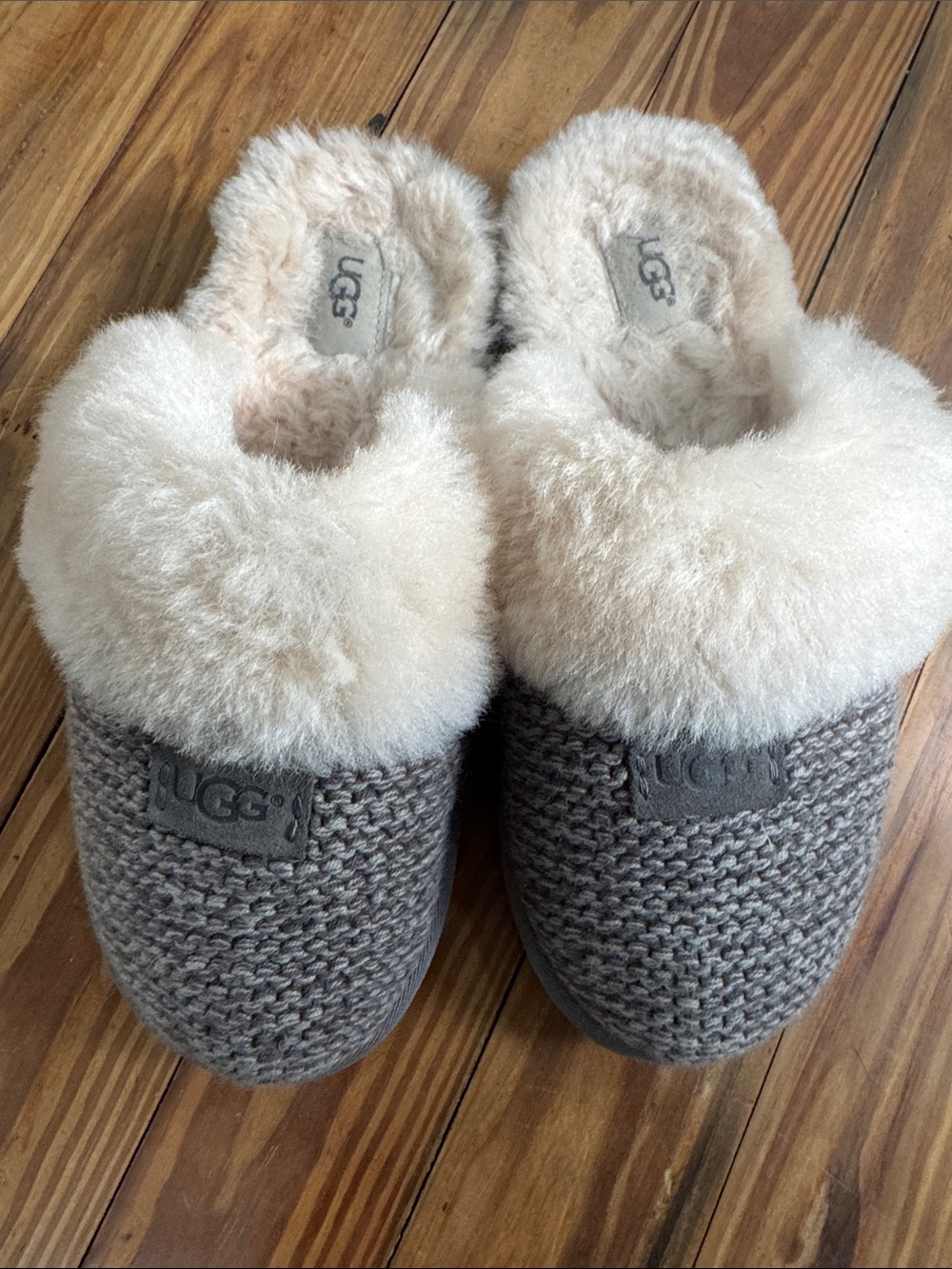 UGG Women's Knit Shearling Clog Slippers - Grey Knit with Cream Shearling